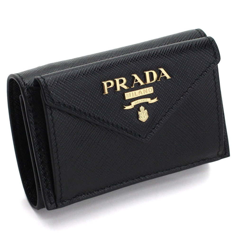 Prada Saffiano Metal Tri-fold Wallet Mini Wallet Black